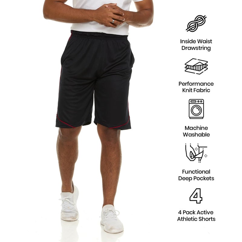 Essential Elements 4 Pack: Men's Dry-Fit Sweat Resistant Active Athletic Performance Shorts - Image 4